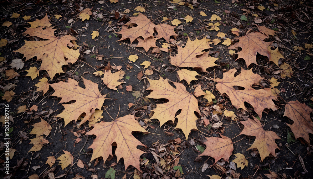 Oak leaves, autumn, dead, fallen on the ground, American shot, texture style Oak leaves, autumn, dead, fallen on the ground, American shot, texture style
