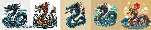 Vector collection of dragon snake mythological animals