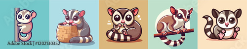 Vector collection of cute little ferrets
