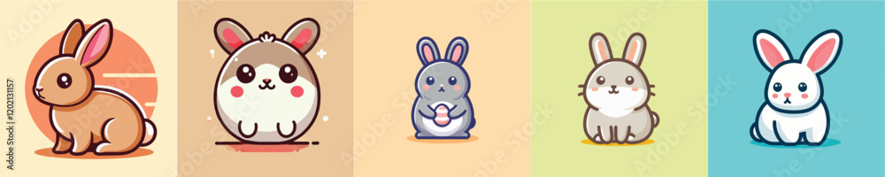 Fototapeta premium Vector collection of cute little rabbits