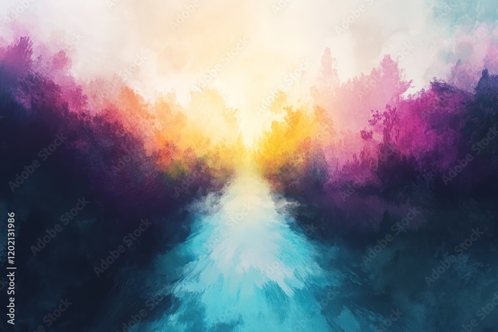 Fototapeta premium Abstract Colorful Landscape Painting With River