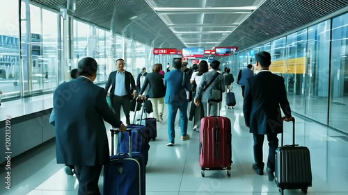 ethnic airport terminal pulling group different handluggage origin airport travelling airport people people travel international terminal e carry modern walk suitcase hall area international journey
