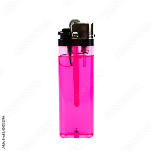 Neon Pink Pocket-Sized Lighter with Minimalist Design On Transparent Background
