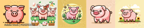 Vector collection of cute pigs