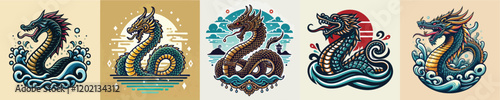 Vector collection of dragon snake mythological animals