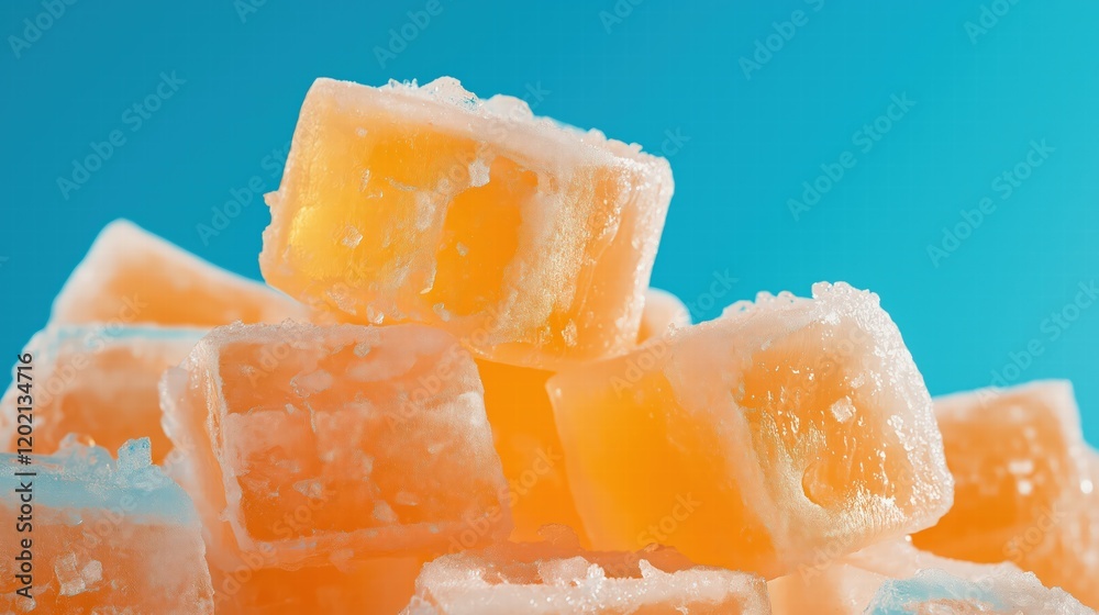 A pile of orange candies with a blue background A pile of orange candies with a blue background