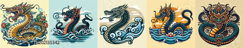 Vector collection of dragon snake mythological animals