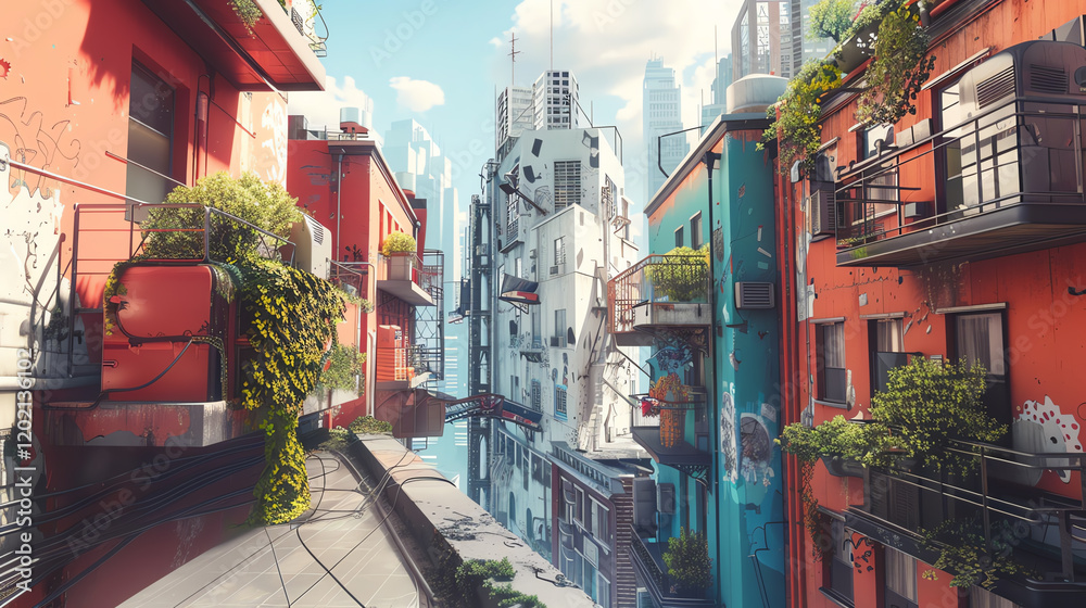 Fototapeta premium Explore the hidden beauty of urban structures through a unique perspective, combining photorealistic elements with unexpected camera angles to unveil a surreal cityscape