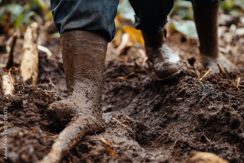 Wallpaper Mural Mud-Covered Boots in Rural Farming Scene Torontodigital.ca