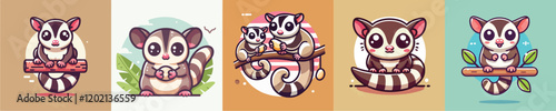 Vector collection of cute little ferrets