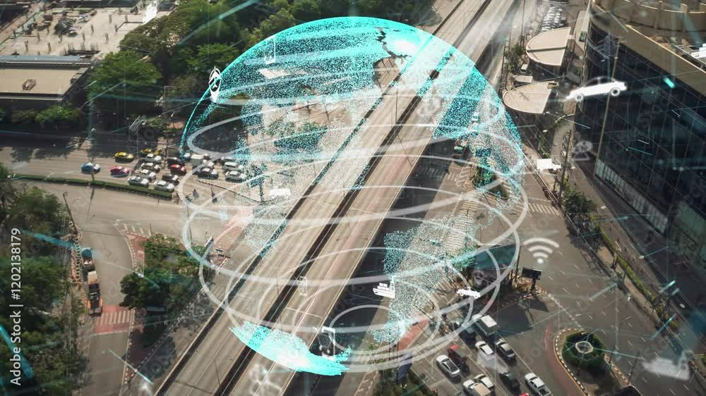 Smart transport technology alteration concept for future road traffic control . Virtual intelligent system makes driving information analysis to connect data of vehicle on city street for driver .