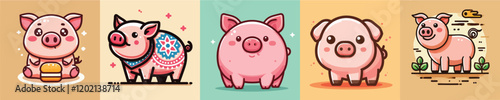 Vector collection of cute pigs