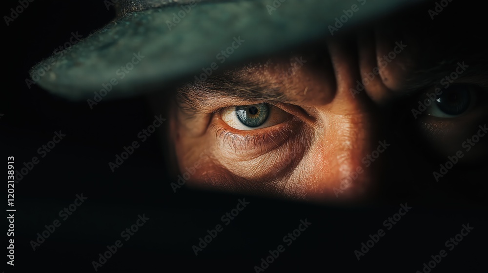A man with a hat and a blue eye A man with a hat and a blue eye