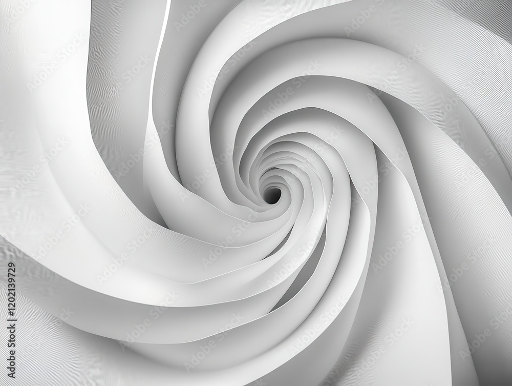 Fototapeta premium Abstract representation of a swirling spiral pattern in soft white tones, conveying depth and movement, perfect for backgrounds or artistic projects in design and creativity.