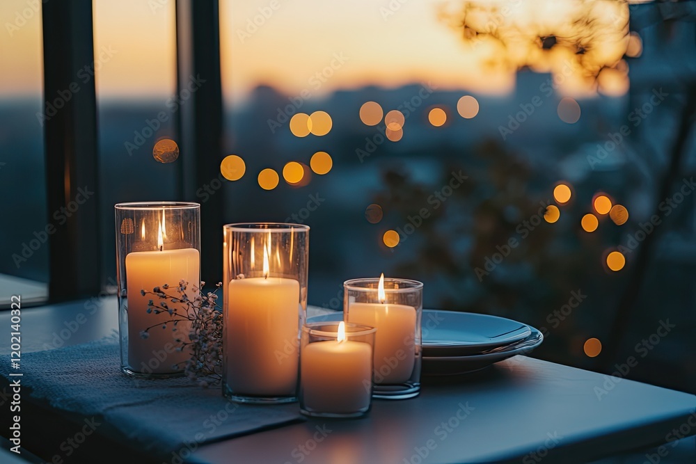 Candles glowing softly on table create warm, romantic atmosphere