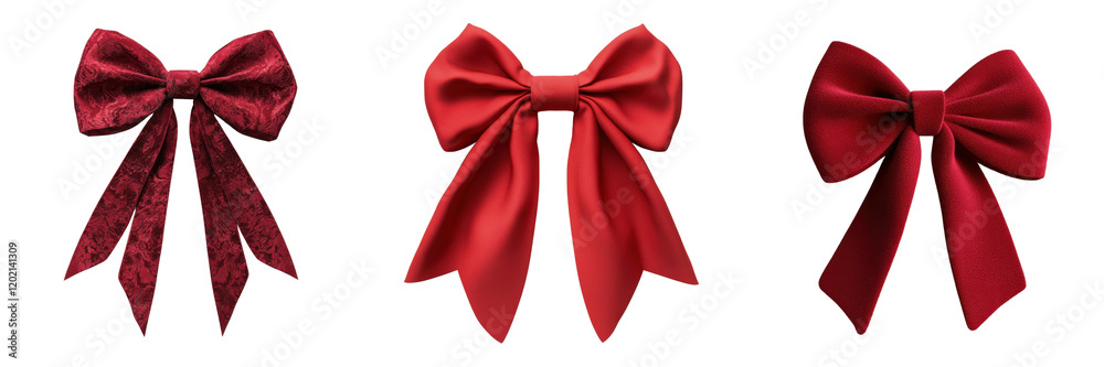 A Set of Realistic 3D Red Ribbon Bow with Elegant Detailing, Styled for a Classy Gift Packaging and Decoration Isolated on Transparent Background A Set of Realistic 3D Red Ribbon Bow with Elegant Detailing, Styled for a Classy Gift Packaging and Decoration Isolated on Transparent Background