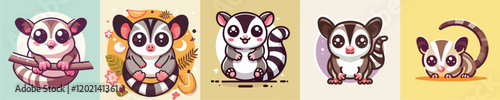 Vector collection of cute little ferrets