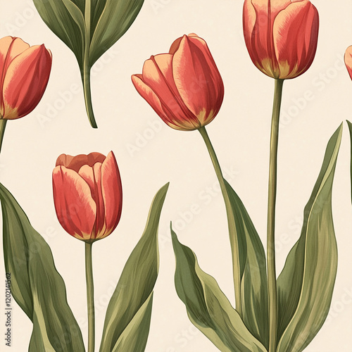 Wallpaper Mural Tulip Flower Pattern Design Torontodigital.ca