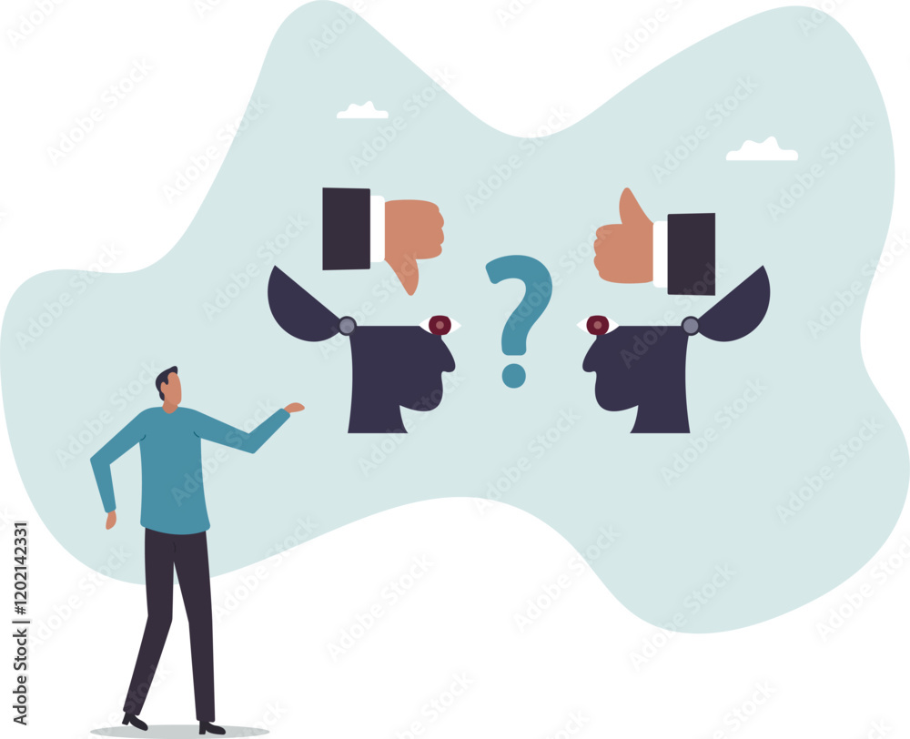 Perception process to interpret information, though or opinion depend on personality or perspective, difference bias or illusion .business concept.flat character.