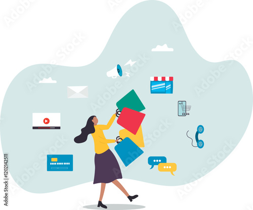 Omnichannel marketing, multi channel for customer to buy products,business concept.flat character.