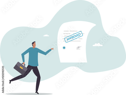 paperwork approval with rubber stamp and signature sign, request accept or legal certified document .business concept.flat character.