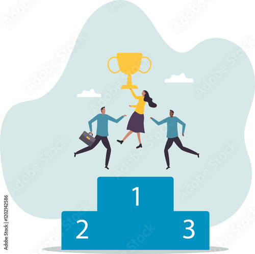 Team success win together, teamwork or collaboration to achieve goal together, group winner or team victory.business concept.flat character.