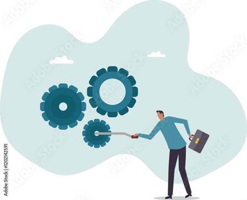 Business work flow, leadership to drive team and initiate productivity and efficiency working process.business concept.flat character.