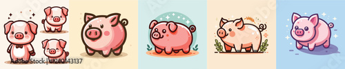 Vector collection of cute pigs