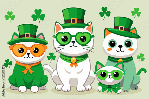 Wallpaper Mural Cute cartoon cats in St. Patrick's Day leprechaun outfits with shamrock decorations

 Torontodigital.ca