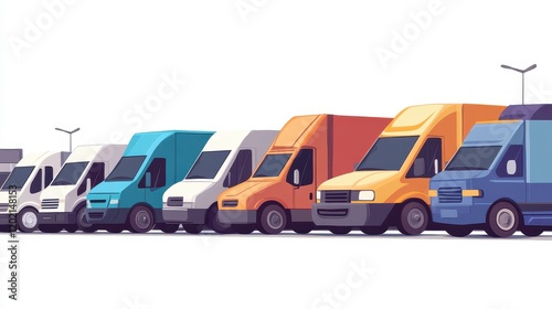 Corporate fleet management flat design side view vehicle optimization cartoon drawing colored pastel