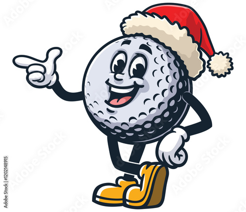 Golf Ball wearing a christmas hat,     Cartoon Character Mascot Illustration Vector Clip-art Hand-drawn Logo Design