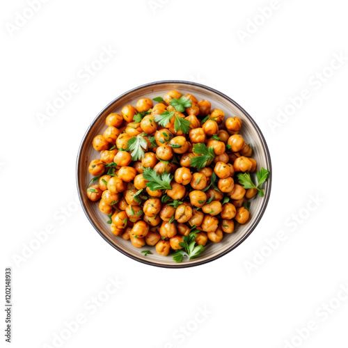 Roasted Chickpeas with Parsley: A plate of perfectly roasted chickpeas, seasoned and garnished with fresh parsley, offers a healthy and delicious snack or side dish. photo