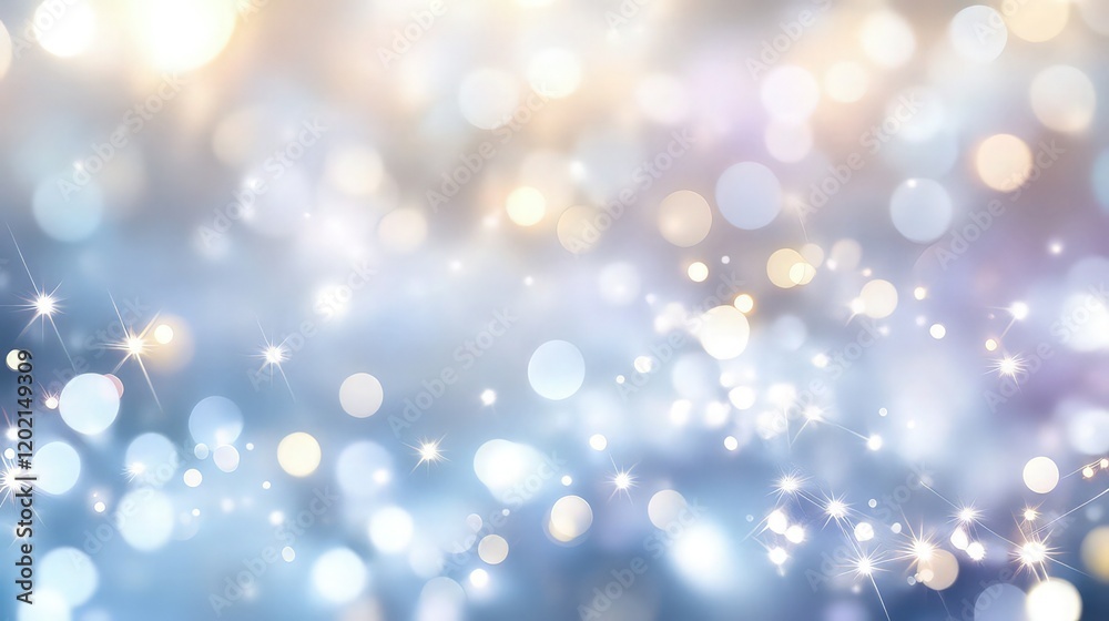 Obraz premium Soft blue and white bokeh background filled with sparkling light dots creating a magical.