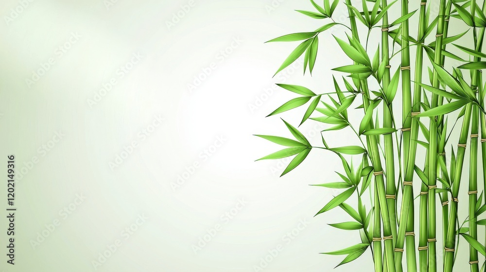 Naklejka premium Lush Green Bamboo Stalks with Soft Light Background in Calm and Serene Nature Inspired Setting