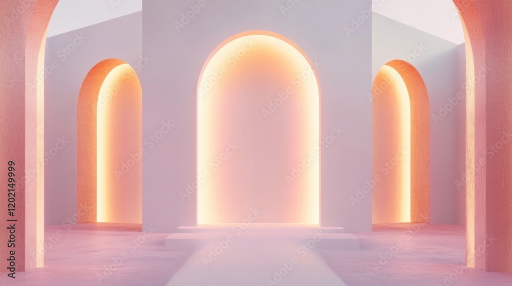 Fototapeta premium Empty room with arches and white floor