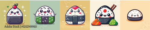 Collection of animated vector Japanese onigiri