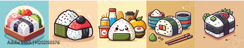 Collection of animated vector Japanese onigiri
