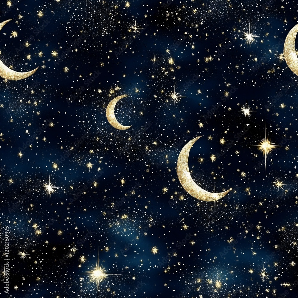 Naklejka premium Starry night sky with crescent moons and twinkling stars