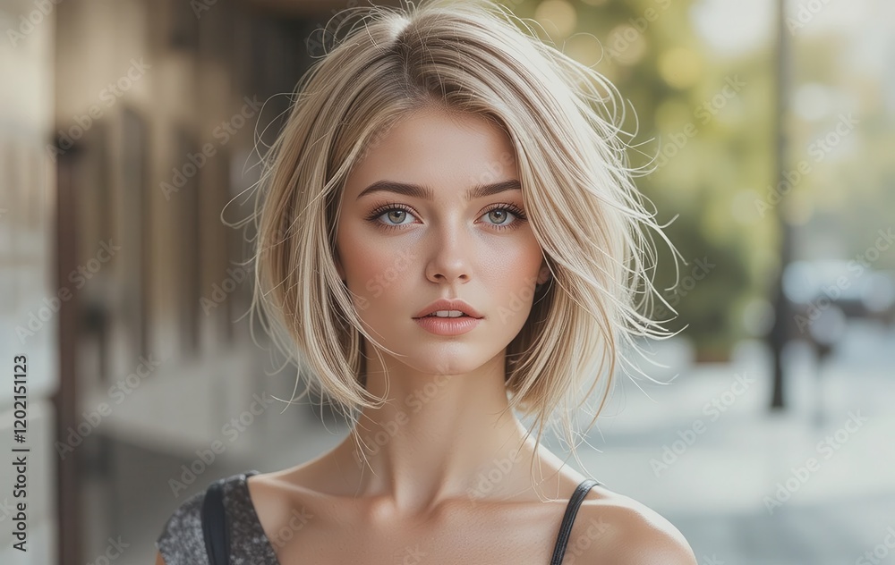 Portrait of a beautiful woman with the latest trendy casual hairstyle Portrait of a beautiful woman with the latest trendy casual hairstyle
