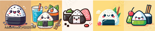 Collection of animated vector Japanese onigiri