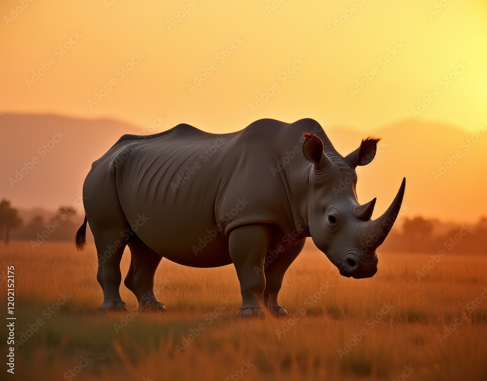 Obraz premium rhino in sunset