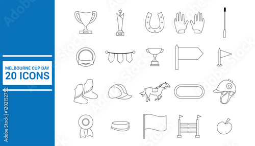 Melbourne Cup Day Line Icons. Easy To Edit. EPS 10
