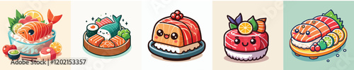 Collection of Japanese sushi animation vectors