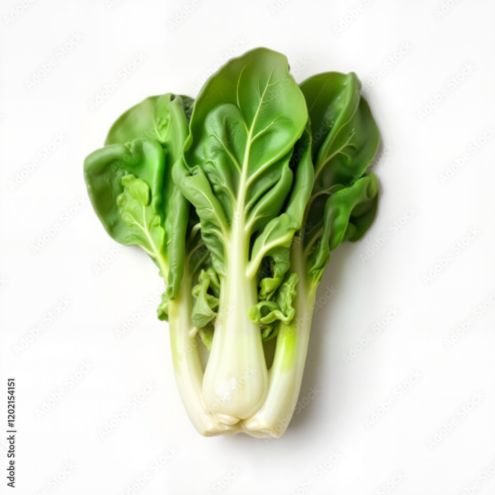 Fresh bok choy leaf on white background, vibrant freshness Fresh bok choy leaf on white background, vibrant freshness
