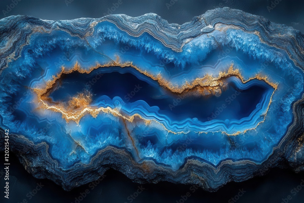 luxurious deep blue agate slice with crystalline structure, backlit with gold veining and swirling patterns luxurious deep blue agate slice with crystalline structure, backlit with gold veining and swirling patterns