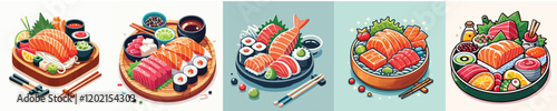 Collection of Japanese sushi animation vectors