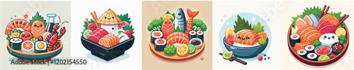 Collection of Japanese sushi animation vectors