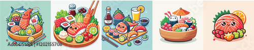 Collection of Japanese sushi animation vectors