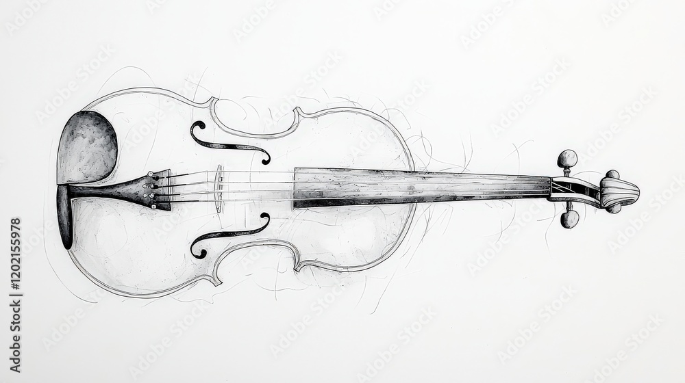 Obraz premium Artistic drawing of a vintage violin showcasing intricate details and elegant lines in monochrome on paper