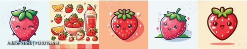 Collection of animated vector strawberries
